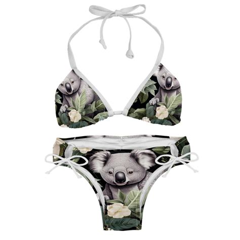 Koala Detachable Sponge Adjustable Strap Bikini Set Two Pack Beach Pool Scenes Bikinis Swim