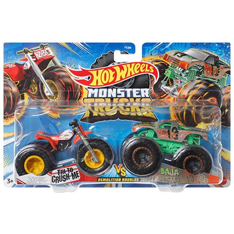 Hot Wheels Monster Trucks Tri To Crush Me Vs Baja Buster Paket Z Dvema Voziloma Mattel