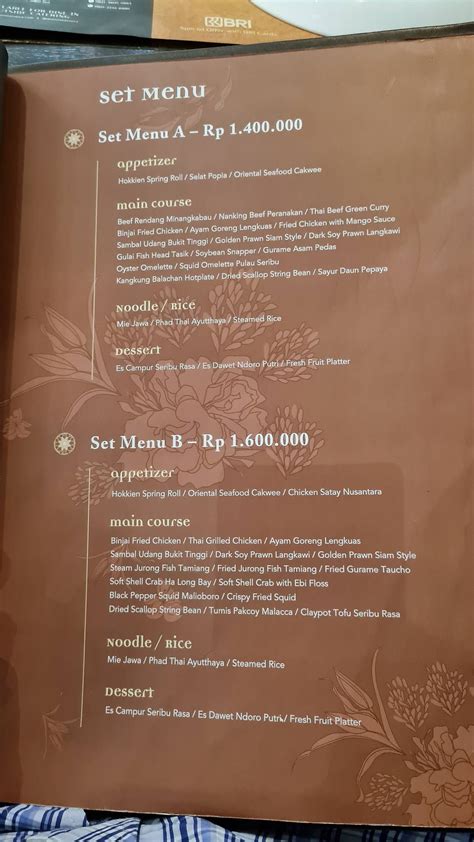 Menu At Seribu Rasa Restaurant Jakarta Plaza Indonesia