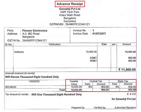 GST on Advances | Advance Receipt Format under GST | Tally Solutions