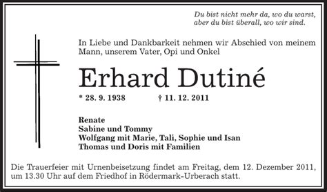 Traueranzeigen Von Erhard Dutin Trauer Op Online De