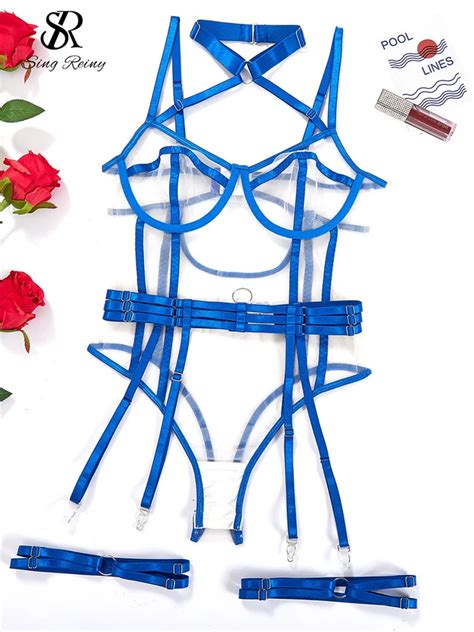 Singreiny Malha Sheer Lingerie Transparente Oco Out Bodysuits Macac O Er Tico Sensual Roupa