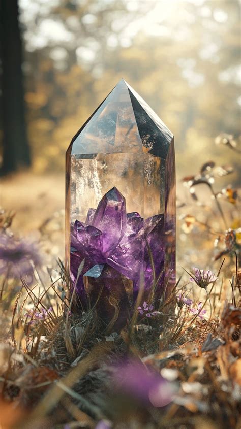 Аметистовый кристалл в траве: фотореализм природы и красоты | Crystal ...