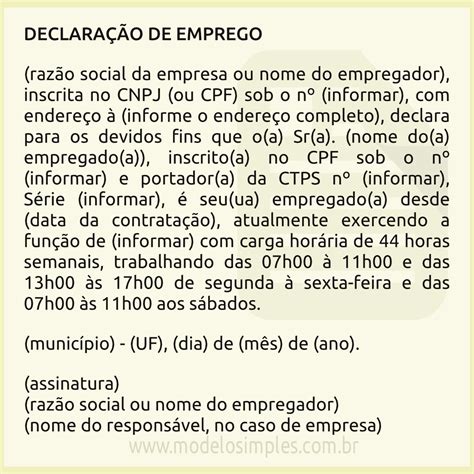 Declaração De Trabalho Para Funcionário Não Registrado