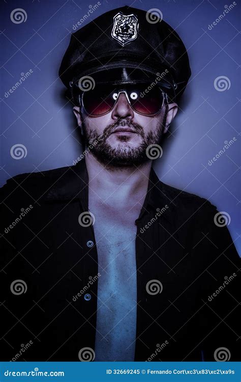 Police Sexy Naked Man With Cap And Glasses Stock Image Image Of Active Crime 32669245