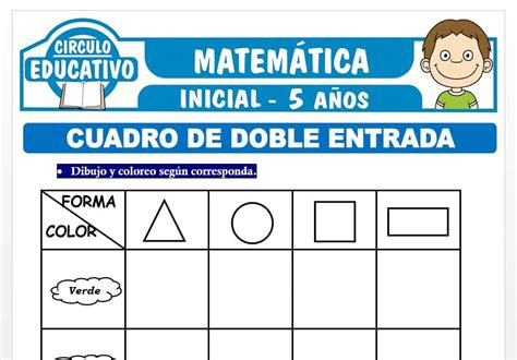 Cuadro de Doble Entrada para Niños de Cinco Años Fichas GRATIS