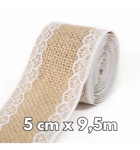 Fita De Juta 5cm X 9 5m Rústica Cru Natural C Renda Branca