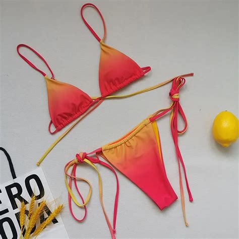 Sexy Micro String Tie Dye Bikini Women Swimsuit Female Swimwear Pieces Bikini Set Mesh Cover