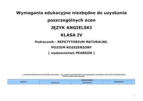 PDF Wymagania edukacyjne niezbędne do uzyskania jĘzyk angielski