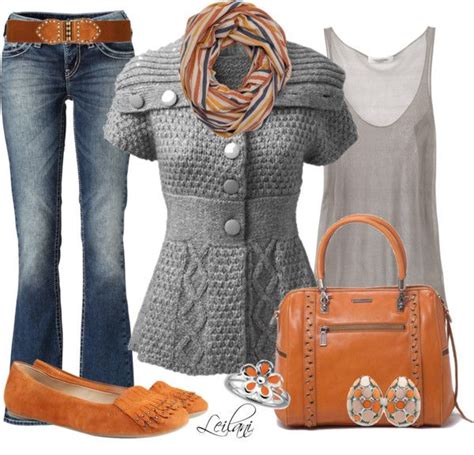 Crop Flared Cardigan In Gray Orange By Leilani Almazan On Polyvore