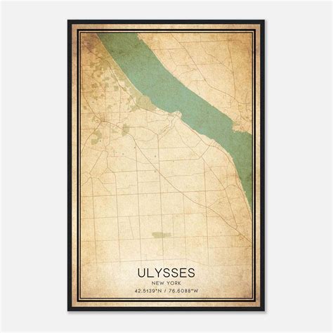 Vintage Ulysses New York Map Poster, Ulysses NY City Road Wall Art