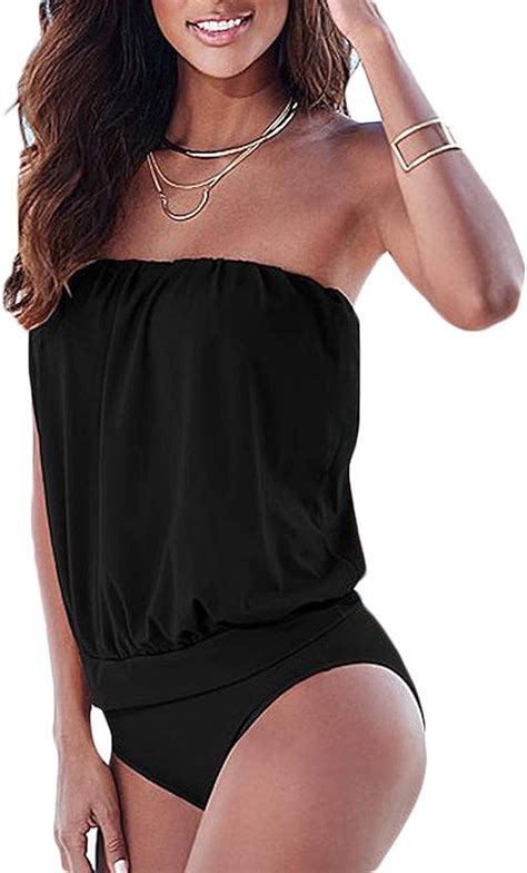 Women S Bandeau Swimsuits One Piece Sexy Strapless Plus Size Bikini Swimwear Beachwear Tankini