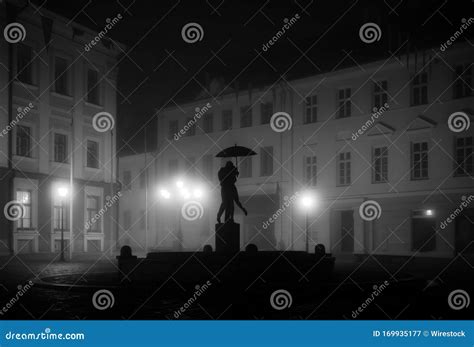 Tartu Town Hall Square on a Foggy Night Stock Image - Image of cinematic, fountain: 169935177