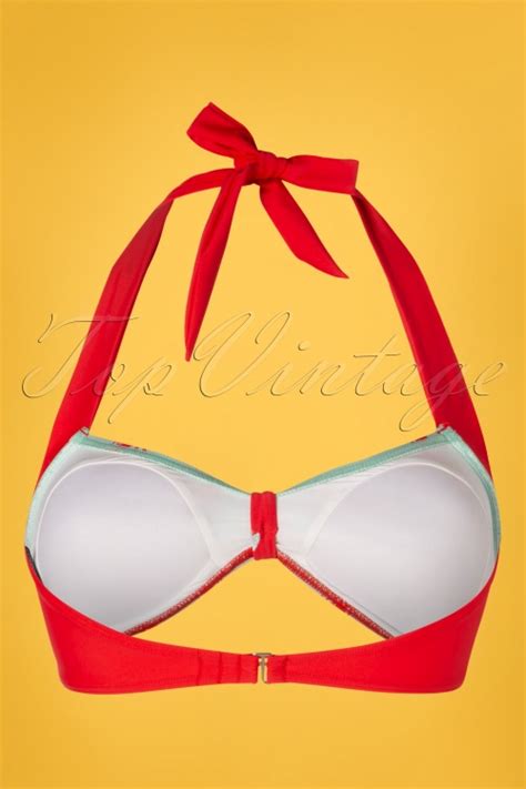 Banned Retro S Lobster Halter Bikini Top In Sage Green And Red Shop At Topvintage