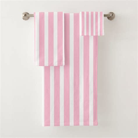 Vertical Soft Pink And White Stripes Bath Towel Set In 2021 Striped Bath Towels