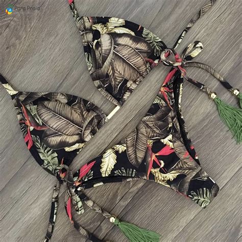 Para Praia New Bandage Micro Bikini Mini Halter Bathing Suit Brazilian Swimsuit Thong Bikini Set