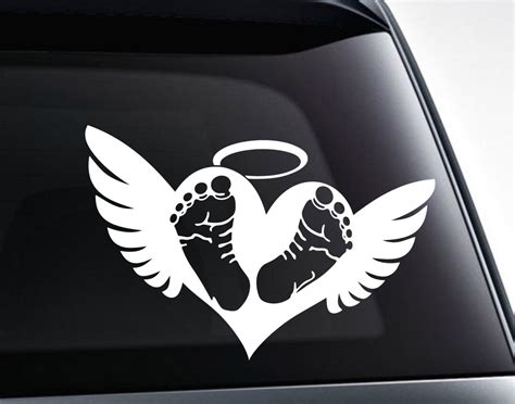 Angel Baby Footprints On Heart With Wings Memorial Vinyl Decal Sticker