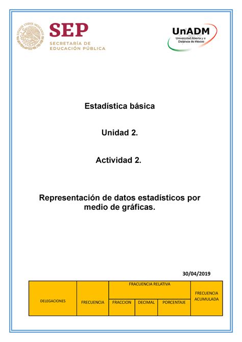 EBA U2 A2 estadistica basica Estadística básica Unidad 2 Actividad