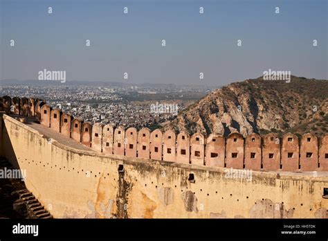 Defensive Wall Of Jaigarh Fort On The Top Of Hill Of Eagles Near Jaipur