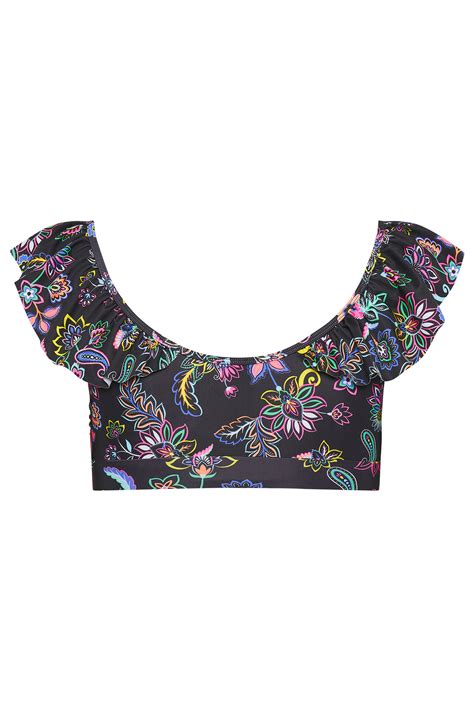 YOURS Plus Size Black Paisley Print Frill Bikini Top Yours Clothing