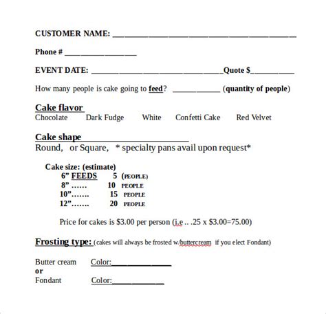 Free 16 Sample Cake Order Form Templates In Ms Word Pdf