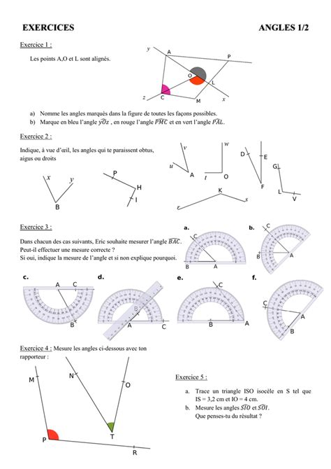 Exercices Cm Les Angles