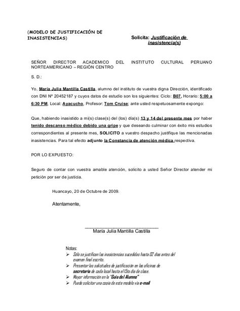 Carta De Justificacion De Inasistencia A Clases Por Motivo De Trabajo