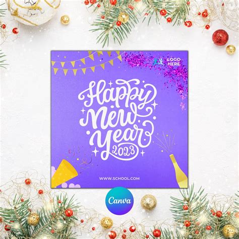 Happy New Year Canva Template For Facebook Instagram Editable Instant