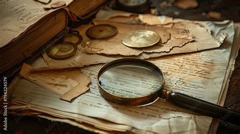 Top-secret dossier with classified information. Ancient manuscripts ...