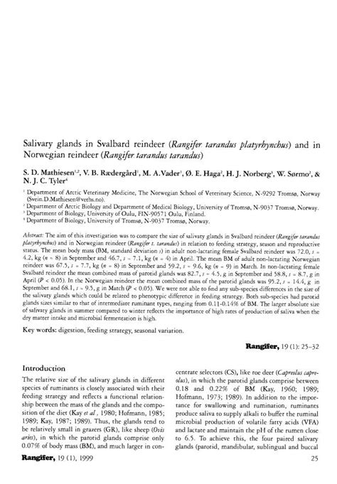 Salivary Glands In Svalbard Reindeer Rangifer Tarandus Platyrhynchus