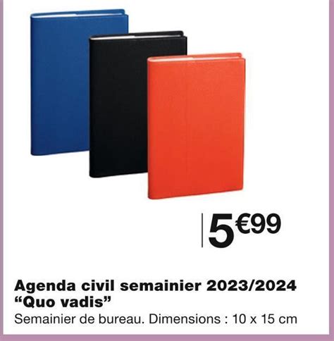 Promo Quo Vadis Agenda Civil Semainier 2023 2024 Chez Monoprix