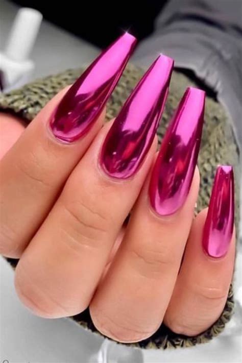 Hot Pink Chrome Nails Pink Chrome Nails Pink Nails Gel Nails