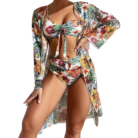 Flower Bikini Set With Matching Kimono