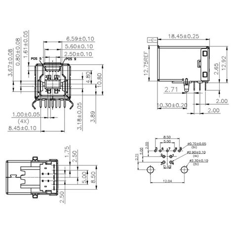 Usb 30 Type B Female Connector Dip Right Angle