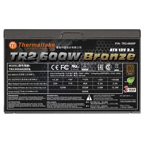 Thermaltake PS-TR2-0600NPCBEU-B TR2 600W 80 Plus Bronze Certified Non ...