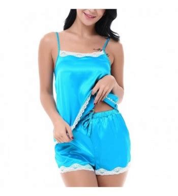 Womens 2 Piece Cami Shorts Pajama Set Satin Chemise Lingerie Sleepwear S XXL Blue CJ1857GXZY6