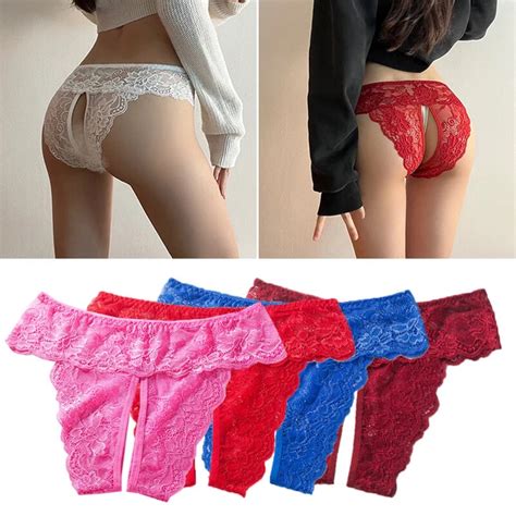 SEXY WOMENS LACE Briefs Crotchles G String Thongs Lingerie Underwear Panties 4 81 PicClick CA