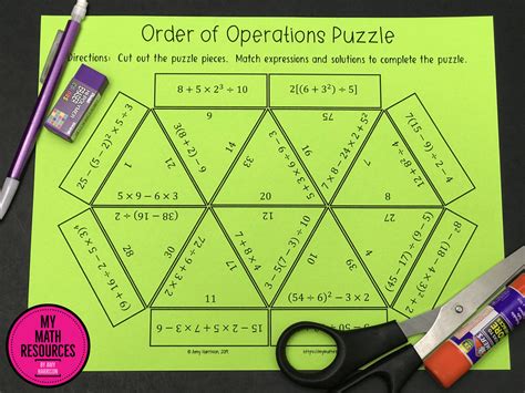 My Math Resources 6th Grade Order Of Operations Puzzle Ccss 6 Ee A 1 Order Of Operations