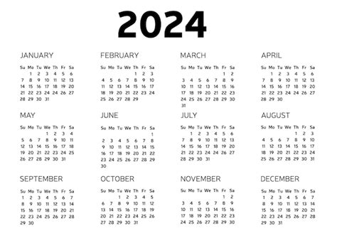 Горизонтальный календарь 2024 A4 Векторная иллюстрация Премиум векторы