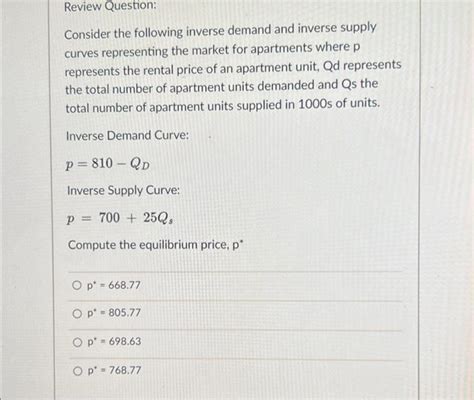 Solved Review Question: Consider the following inverse | Chegg.com