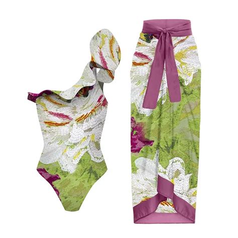 Jsn 2023 New Collection Swimwear Custom Bikini Women Printed Ruffle Swimsuit With Chiffon Dress
