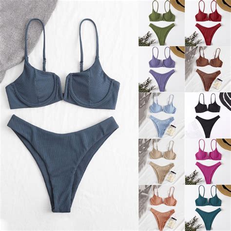 Billionm Women S Strip V Type Steel Bracket Swimsuit Paded Push Up Bikini Set Seaside Bikini
