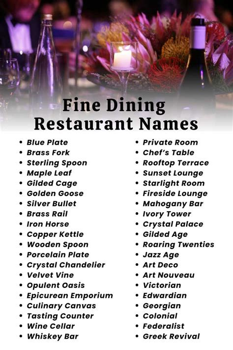 200 Creative Fine Dining Restaurant Names With Slogan