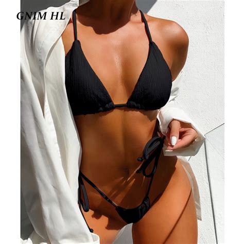 Jual Preorder Gnim Seksi String Bikini Baju Renang Wanita Baru Kedatangan Solid Thong Baju
