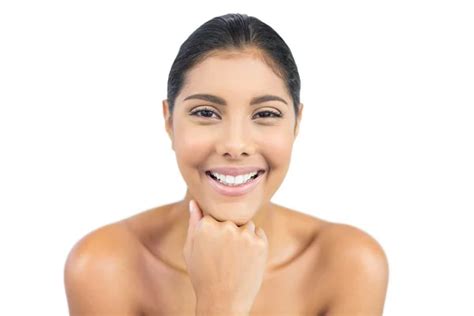 Smiling Nude Brunette With Hands On Face Stock Photo By Lightwavemedia 36277241