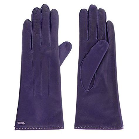 Womens 83875 Plum Purple Leather Cashmere Gloves Purple Leather