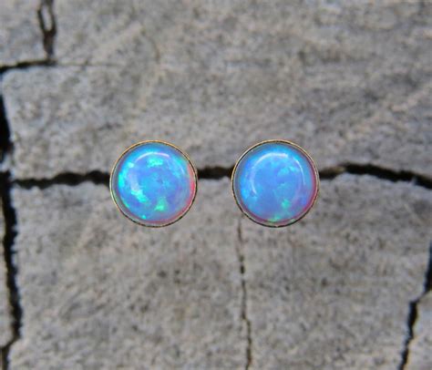 Opal Stud Earrings Classic Mm K Gold Filled Studs Blue Etsy