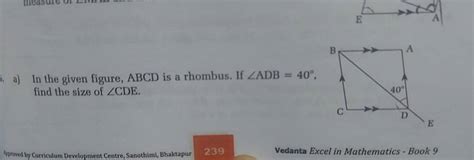 A In The Given Figure ABCD Is A Rhombus If ADB 40 Find The Size Of