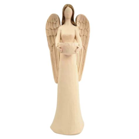 Enfeite Anjo Castiçal C Vela Decoração 35cm Nude Moderno