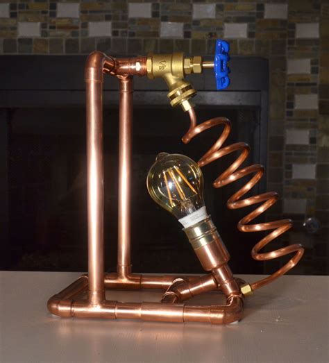 Copper Pipe Table Lamp With Valve Switch Steampunk Table